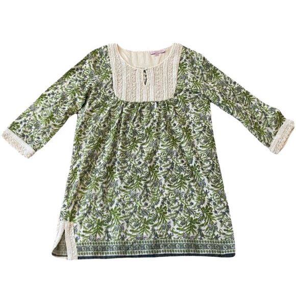 Calypso St Barth Indian Block Print Beaded Tunic Dress Size Small - Picture 1 of 16